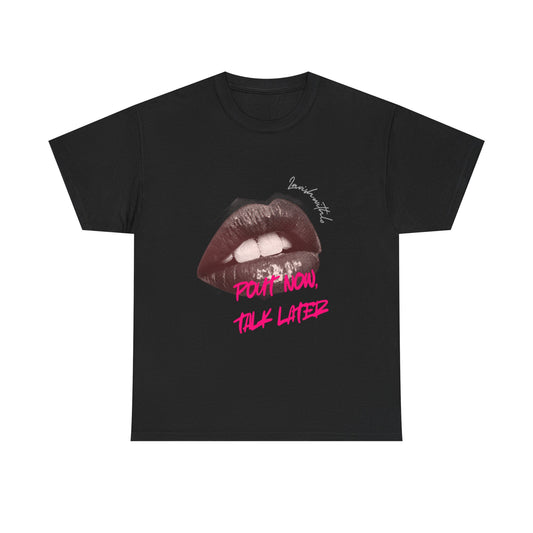 Graphic Tee — 'Don't Know, Talk Later' Lip Print Shirt