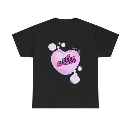 T-Shirt — "Lil Filler Please" Pink Heart Graphic Tee