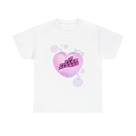 T-Shirt — "Lil Filler Please" Pink Heart Graphic Tee